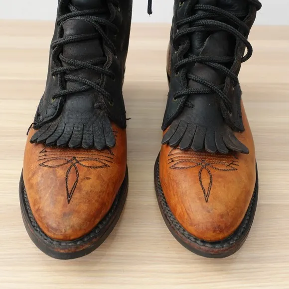 VINTAGE Brown Western Boots Men 5.5 Cowboy Packer Logger Steampunk Edwardian USA