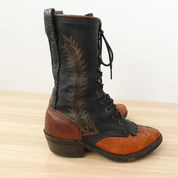 VINTAGE Brown Western Boots Men 5.5 Cowboy Packer Logger Steampunk Edwardian USA