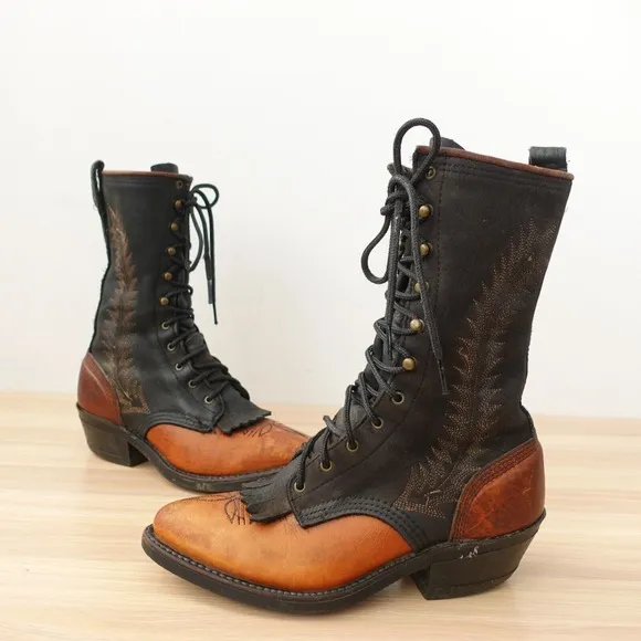VINTAGE Brown Western Boots Men 5.5 Cowboy Packer Logger Steampunk Edwardian USA