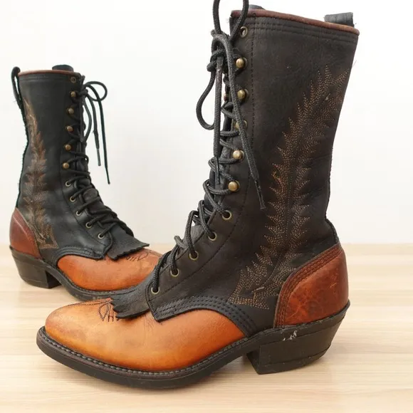 VINTAGE Brown Western Boots Men 5.5 Cowboy Packer Logger Steampunk Edwardian USA