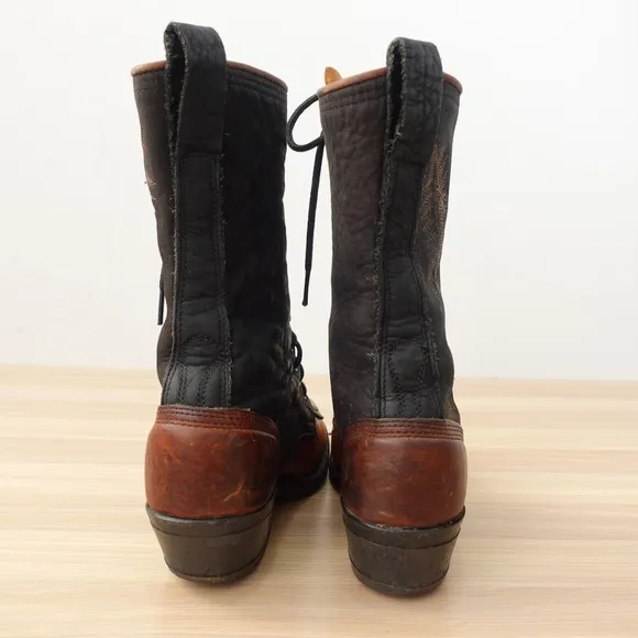 VINTAGE Brown Western Boots Men 5.5 Cowboy Packer Logger Steampunk Edwardian USA