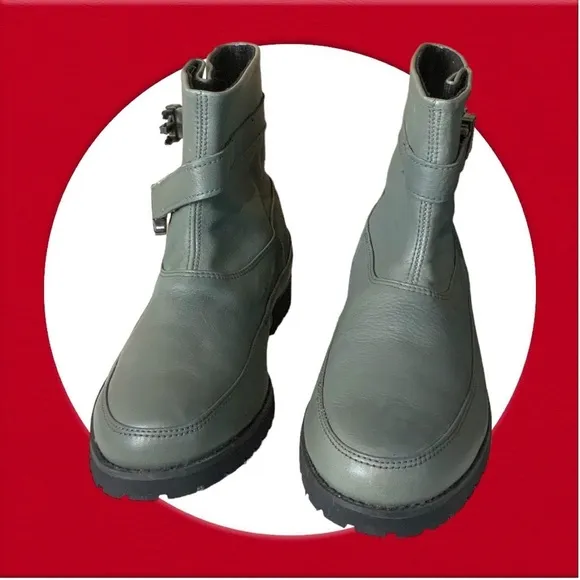 Vintage Charcoal Gray Leather Ankle Buckle Boots Men 8.5