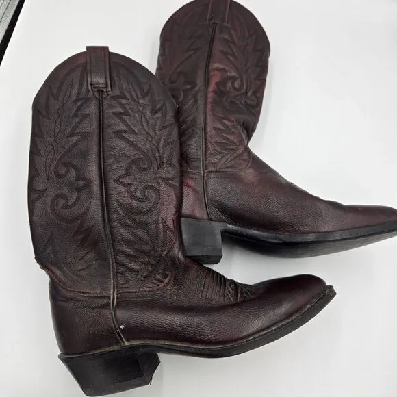 Vintage Dan Post Burgundy Cowboy Boots Leather Milwaukee Mens 7.5, 1 Insole Comi