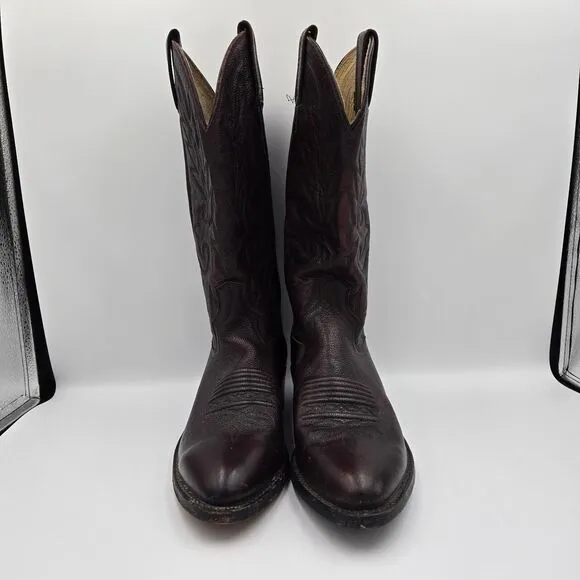 Vintage Dan Post Burgundy Cowboy Boots Leather Milwaukee Mens 7.5, 1 Insole Comi