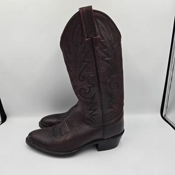 Vintage Dan Post Burgundy Cowboy Boots Leather Milwaukee Mens 7.5, 1 Insole Comi