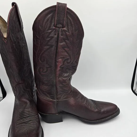 Vintage Dan Post Burgundy Cowboy Boots Leather Milwaukee Mens 7.5, 1 Insole Comi