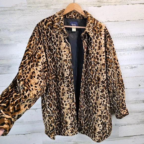Vintage Dennis Basso Leopard Print Faux Fur Coat 1X Mobwife Era Old Money 90s