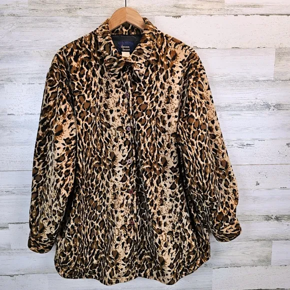 Vintage Dennis Basso Leopard Print Faux Fur Coat 1X Mobwife Era Old Money 90s