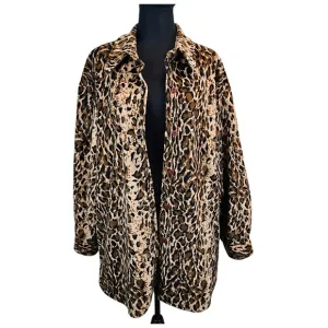 Vintage Dennis Basso Leopard Print Faux Fur Coat 1X Mobwife Era Old Money 90s
