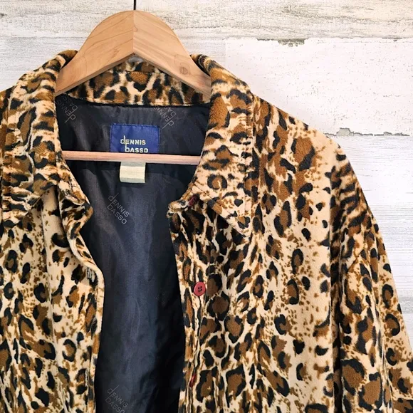 Vintage Dennis Basso Leopard Print Faux Fur Coat 1X Mobwife Era Old Money 90s