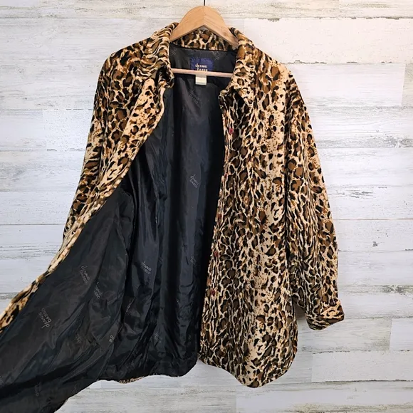 Vintage Dennis Basso Leopard Print Faux Fur Coat 1X Mobwife Era Old Money 90s