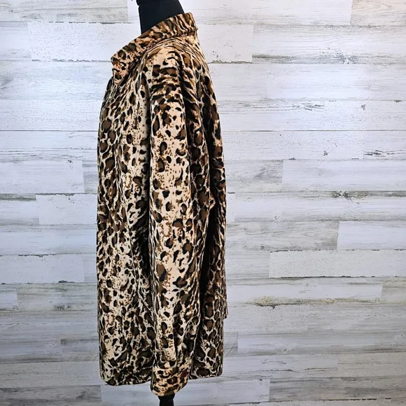 Vintage Dennis Basso Leopard Print Faux Fur Coat 1X Mobwife Era Old Money 90s