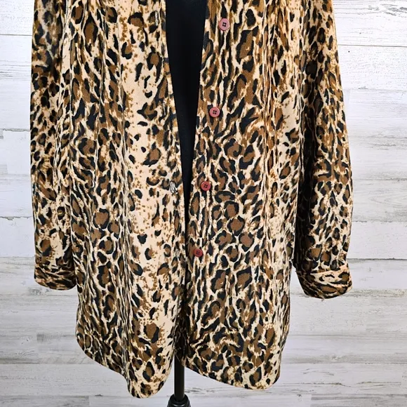 Vintage Dennis Basso Leopard Print Faux Fur Coat 1X Mobwife Era Old Money 90s
