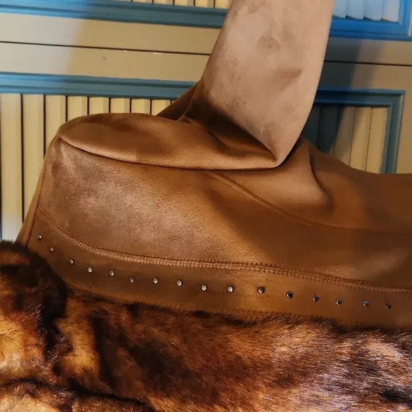 Vintage Dress Barn Faux Suede &amp; Fur Trim Coat