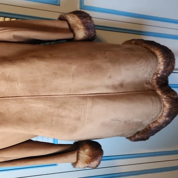 Vintage Dress Barn Faux Suede &amp; Fur Trim Coat