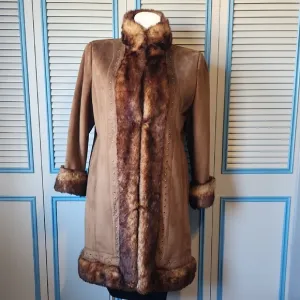 Vintage Dress Barn Faux Suede &amp; Fur Trim Coat
