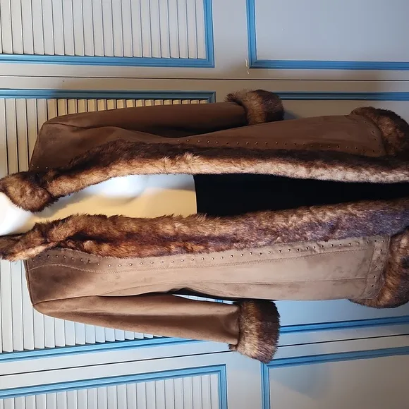 Vintage Dress Barn Faux Suede &amp; Fur Trim Coat