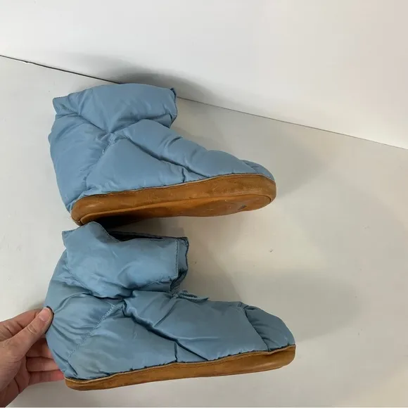 Vintage Eddie Bauer Blue Down Puffer Booties Camping Tent Slipper Boots Men Sz M