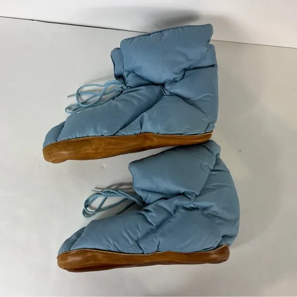 Vintage Eddie Bauer Blue Down Puffer Booties Camping Tent Slipper Boots Men Sz M