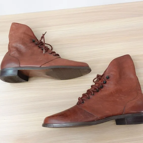 VINTAGE Edwardian Women Boots 10 Steampunk Victorian Leather Cognac NINE WEST