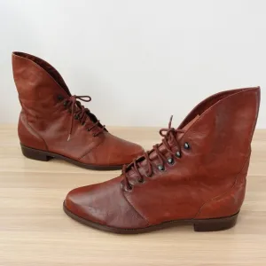 VINTAGE Edwardian Women Boots 10 Steampunk Victorian Leather Cognac NINE WEST