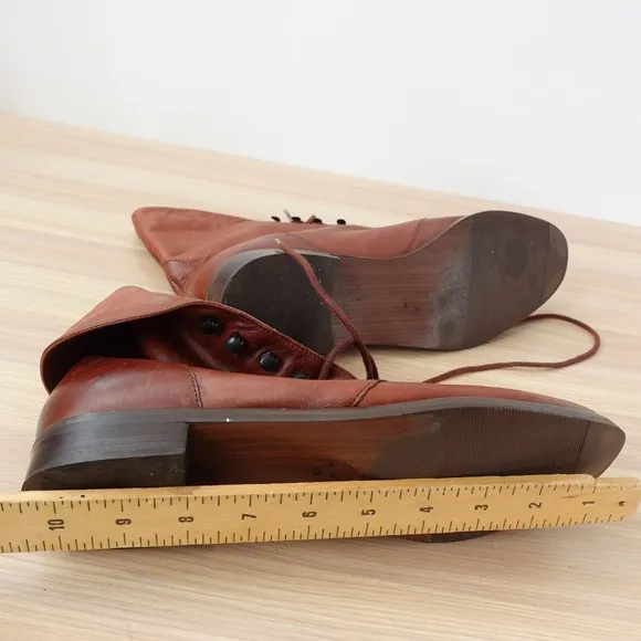 VINTAGE Edwardian Women Boots 10 Steampunk Victorian Leather Cognac NINE WEST