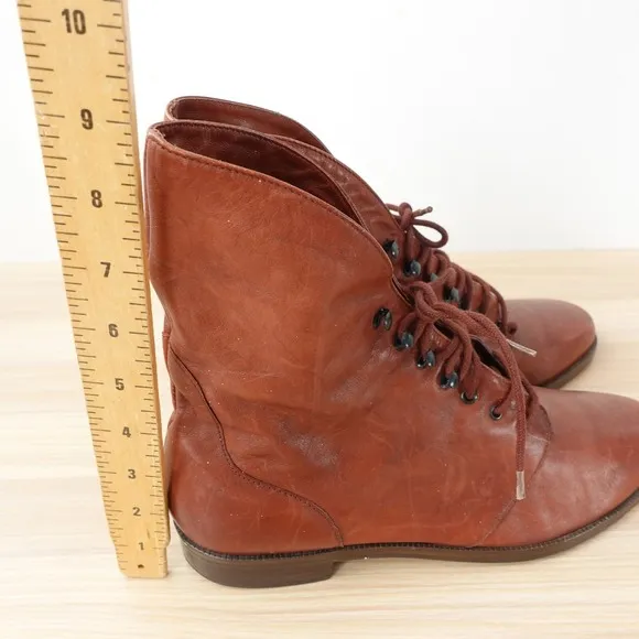 VINTAGE Edwardian Women Boots 10 Steampunk Victorian Leather Cognac NINE WEST