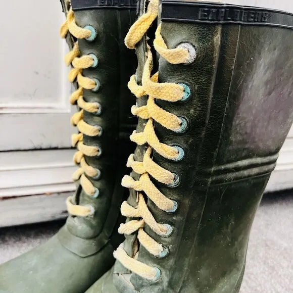 Vintage Explorers Green Rubber Handcrafted Steel Shank Insulated Boots Mens 8