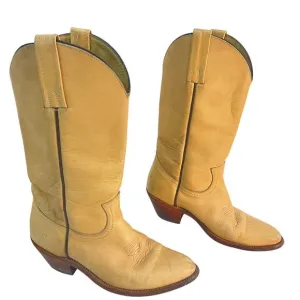 Vintage FRYE Men's Size 8 D Butter Yellow Leather Western Boots - Pre-Owned