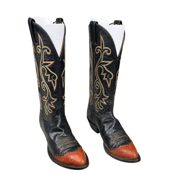 Vintage Hondo Women’s Black Brown Leather Cowgirl Boot Size US 6.5 B