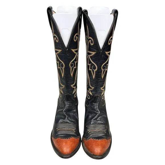 Vintage Hondo Women’s Black Brown Leather Cowgirl Boot Size US 6.5 B