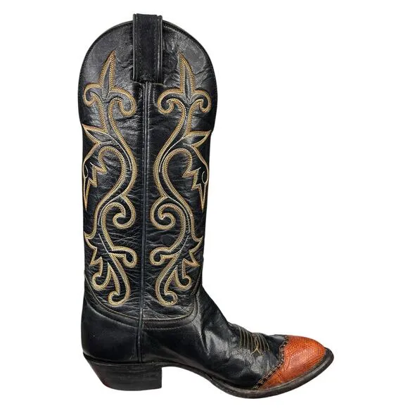 Vintage Hondo Women’s Black Brown Leather Cowgirl Boot Size US 6.5 B
