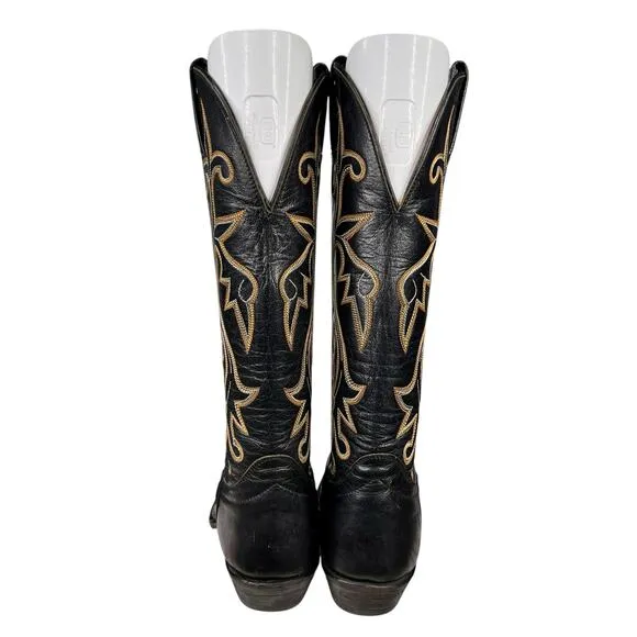 Vintage Hondo Women’s Black Brown Leather Cowgirl Boot Size US 6.5 B