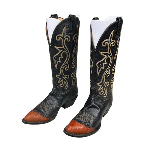Vintage Hondo Women’s Black Brown Leather Cowgirl Boot Size US 6.5 B