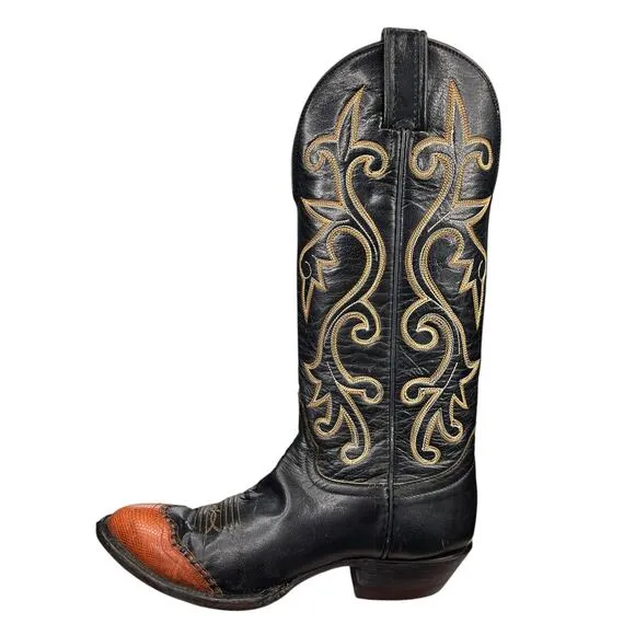 Vintage Hondo Women’s Black Brown Leather Cowgirl Boot Size US 6.5 B