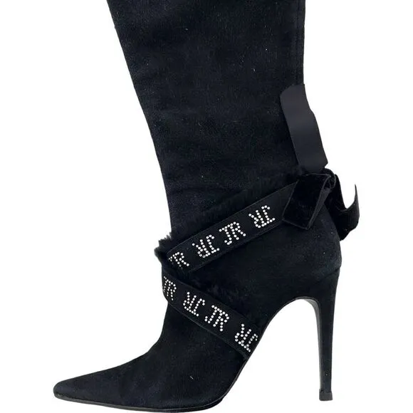 Vintage JOHN RICHMOND Women Boots US 9 EU 39 Zip-Up Suede Leather High Heels