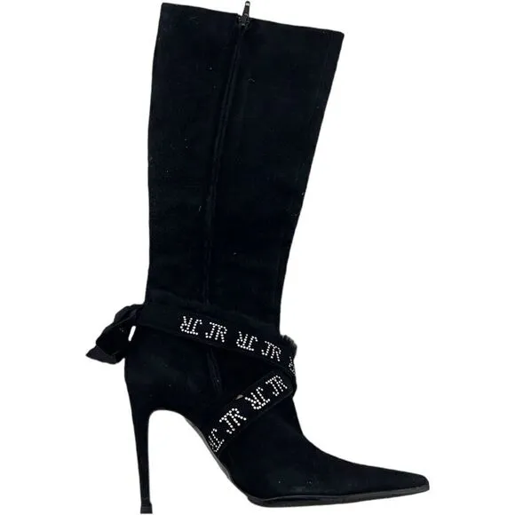 Vintage JOHN RICHMOND Women Boots US 9 EU 39 Zip-Up Suede Leather High Heels