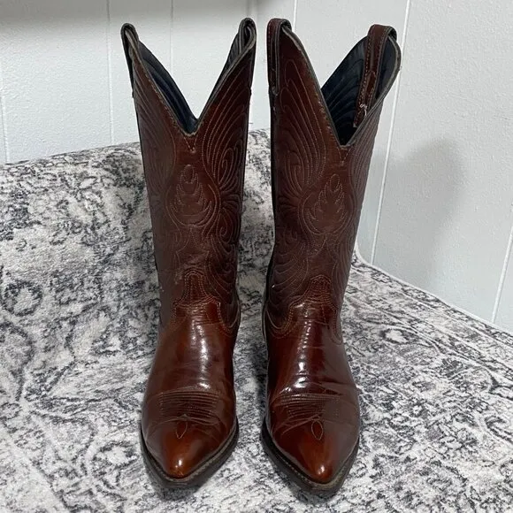 Vintage Laredo Cognac Brown Cowboy Boots, Women Size 5.5