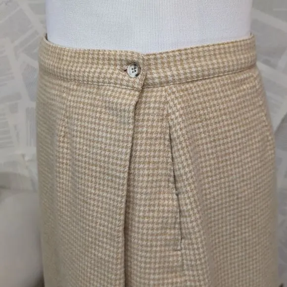 Vintage LL Bean Wool Camel Hair Hounds Tooth Wrap Tan Skirt 20