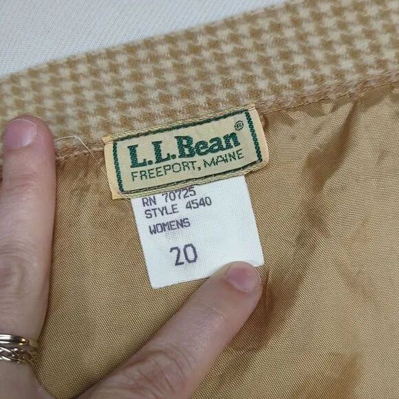 Vintage LL Bean Wool Camel Hair Hounds Tooth Wrap Tan Skirt 20