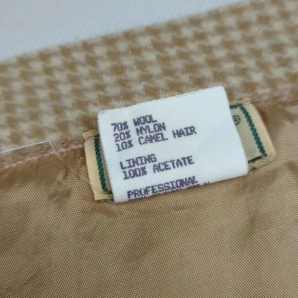 Vintage LL Bean Wool Camel Hair Hounds Tooth Wrap Tan Skirt 20