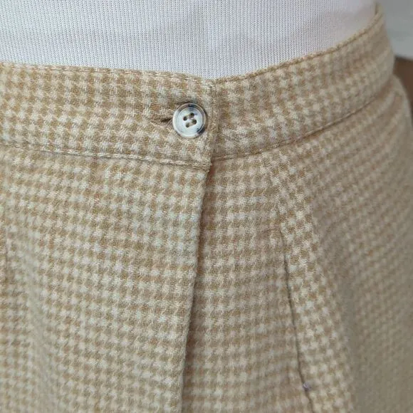 Vintage LL Bean Wool Camel Hair Hounds Tooth Wrap Tan Skirt 20