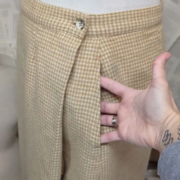 Vintage LL Bean Wool Camel Hair Hounds Tooth Wrap Tan Skirt 20