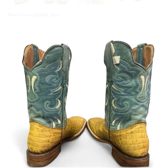 Vintage Los Tres Vaqueros Men Rodeo Boots Crocodile Size 27.5 Mex 8.5