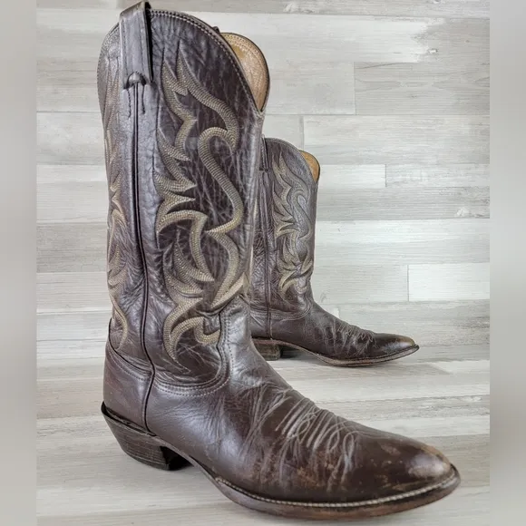 Vintage Nacona Western 12&quot; Dark Brown Leather Cowboy Boots Mens 10 USA Made