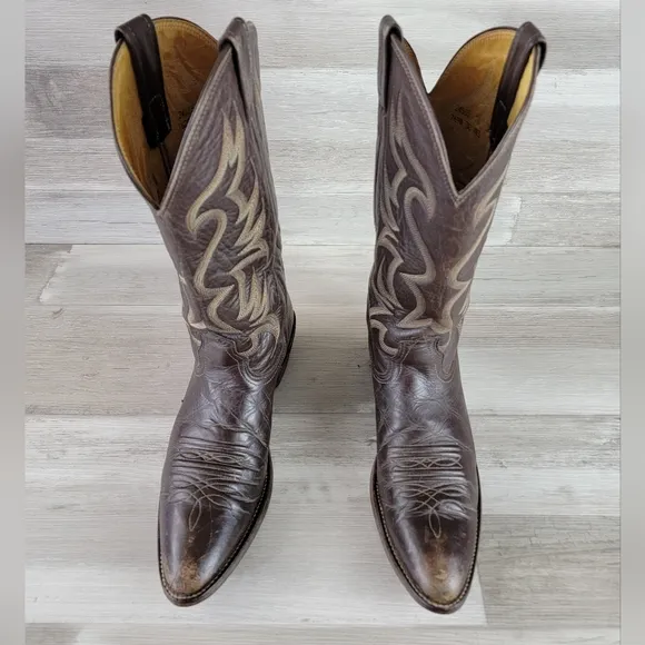 Vintage Nacona Western 12&quot; Dark Brown Leather Cowboy Boots Mens 10 USA Made