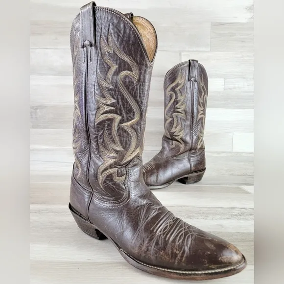 Vintage Nacona Western 12&quot; Dark Brown Leather Cowboy Boots Mens 10 USA Made