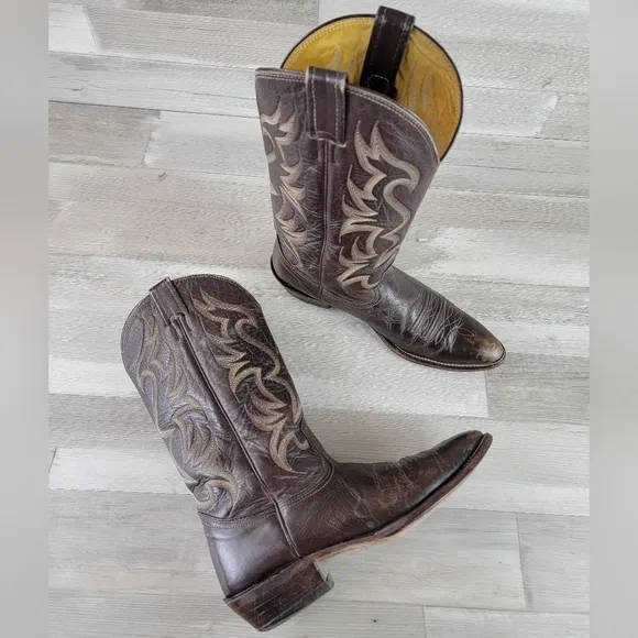 Vintage Nacona Western 12&quot; Dark Brown Leather Cowboy Boots Mens 10 USA Made
