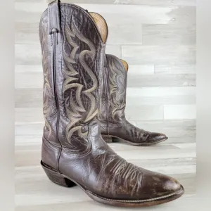 Vintage Nacona Western 12&quot; Dark Brown Leather Cowboy Boots Mens 10 USA Made