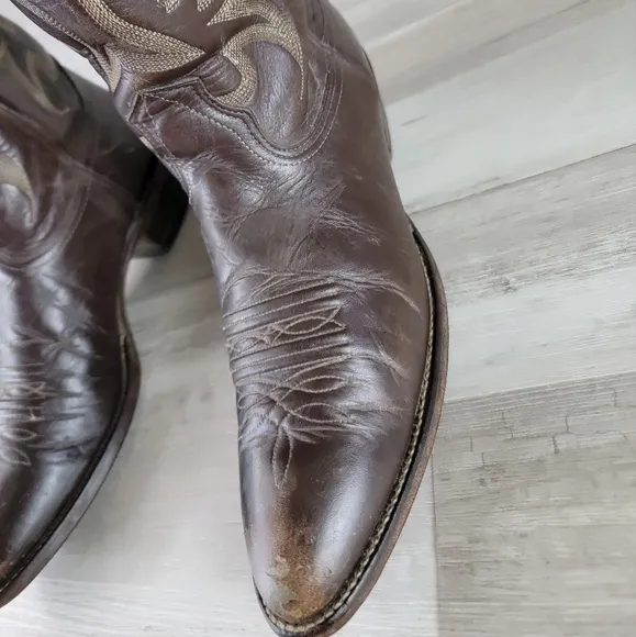 Vintage Nacona Western 12&quot; Dark Brown Leather Cowboy Boots Mens 10 USA Made